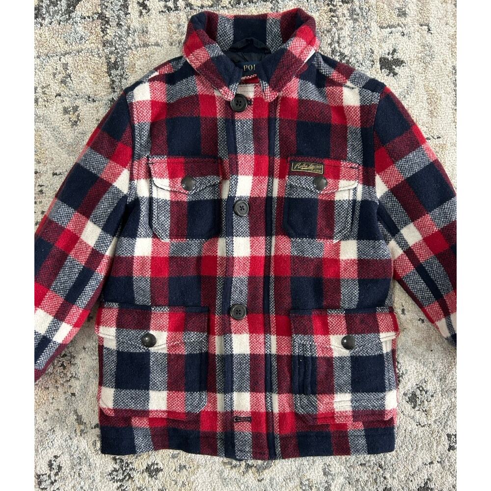 Polo Ralph Lauren Kids Boys Full Zip Wool Blend Jacket Coat Plaid Size 5 Preppy - Picture 2 of 8